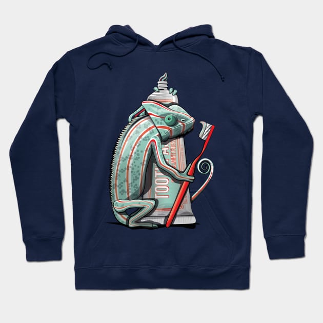 Chameleon Brushing their Teeth Hoodie by InTheWashroom